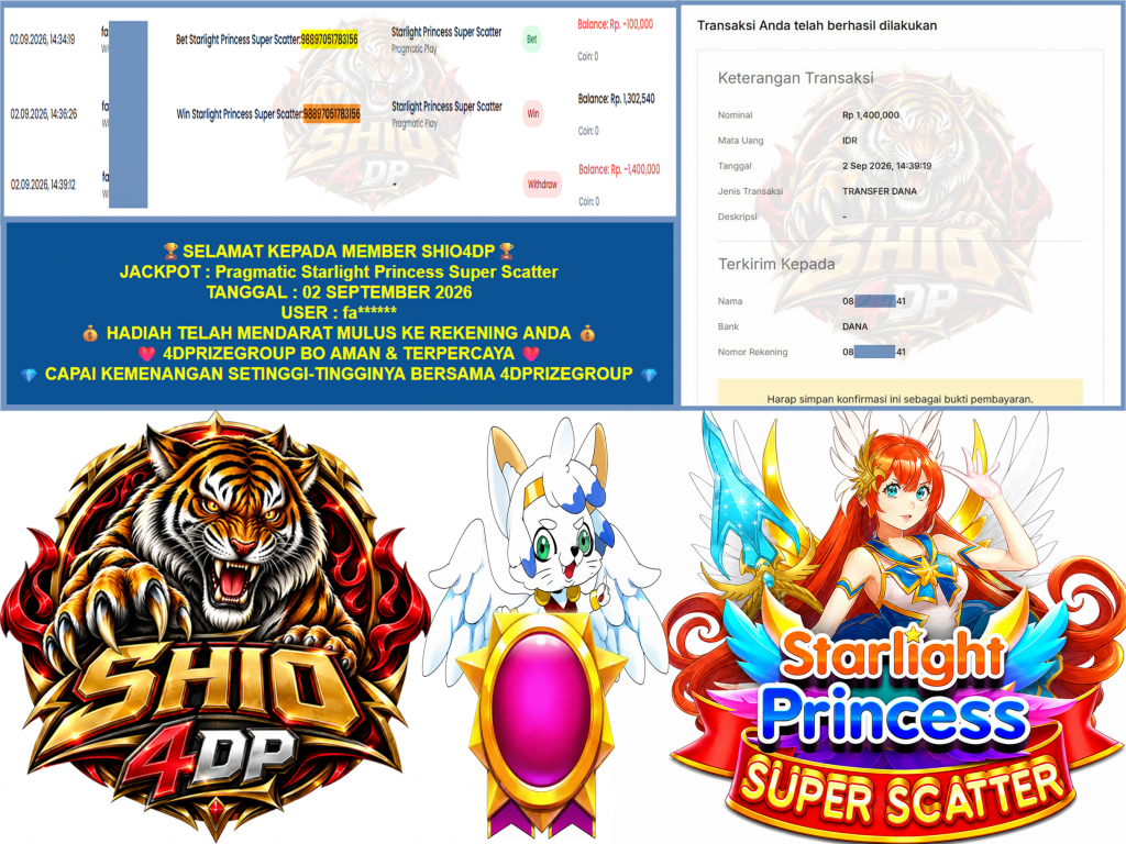 SHIO4DP JACKPOT PRAGMATIC “Starlight Princess Super Scatter” Rp.1.400.000,-LUNAS