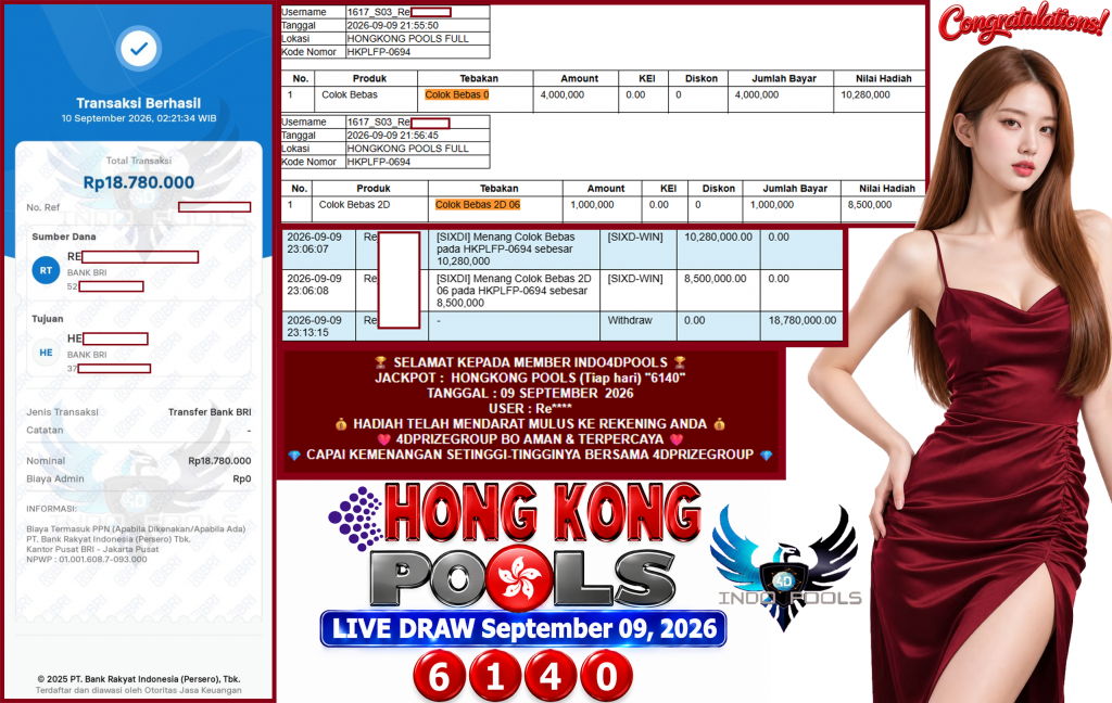 INDO4DPOOLS JACKPOT HONGKONG POOLS (Tiap hari) “6140” Rp18.780.000,- LUNAS