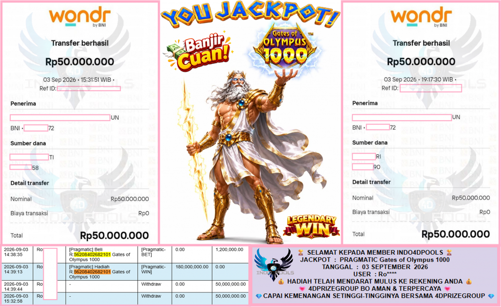 INDO4DPOOLS JACKPOT PRAGMATIC “Gates of Olympus 1000″‎‏‏‎‎ Rp150.000.000,- LUNAS