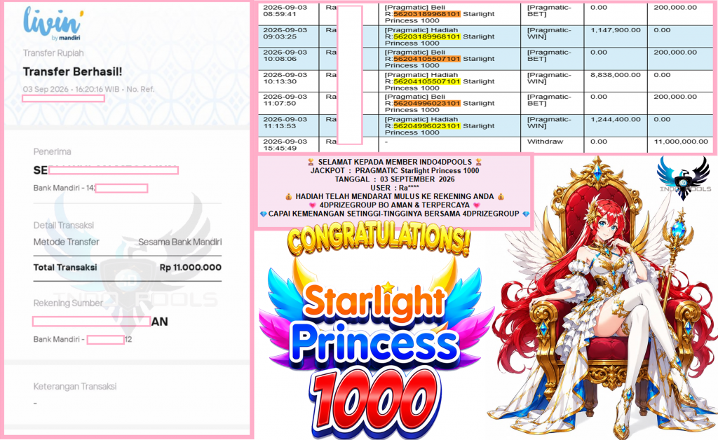 INDO4DPOOLS JACKPOT PRAGMATIC “Starlight Princess 1000″‎‏‏‎‎ Rp11.000.000,- LUNAS