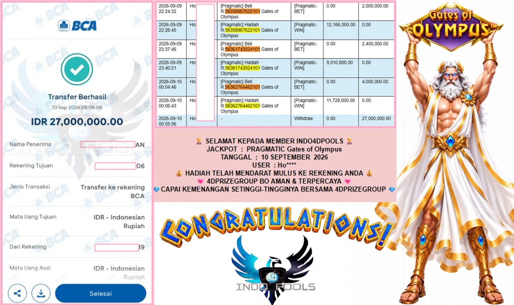INDO4DPOOLS JACKPOT PRAGMATIC βGates of Olympusββββββ Rp27.000.000,- LUNAS