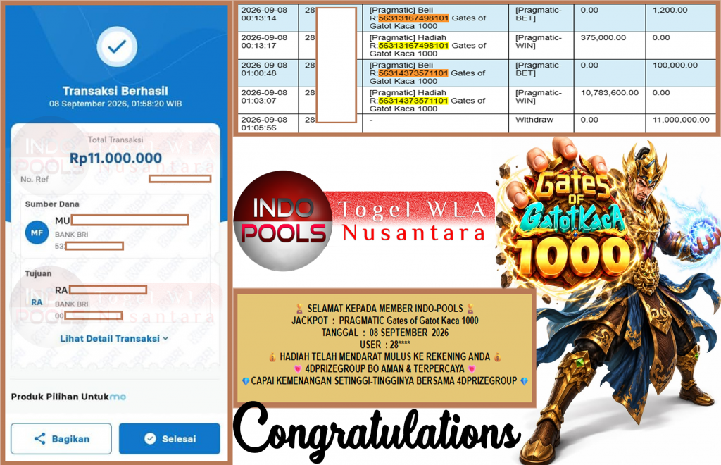 INDO-POOLS JACKPOT PRAGMATIC “Gates of Gatot Kaca 1000″‎‏‏‎‎ Rp11.000.000,- LUNAS