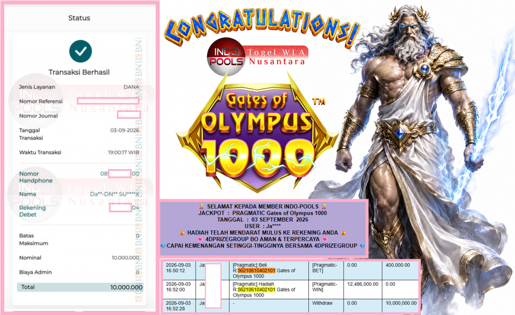 INDO-POOLS JACKPOT PRAGMATIC “Gates of Olympus 1000″‎‏‏‎‎ Rp10.000.000,- LUNAS