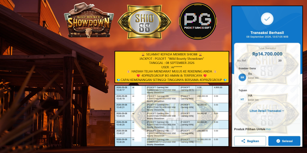 SHIO88 JACKPOT PGSOFT “Wild Bounty Showdown” Rp 14.700.000,- LUNAS