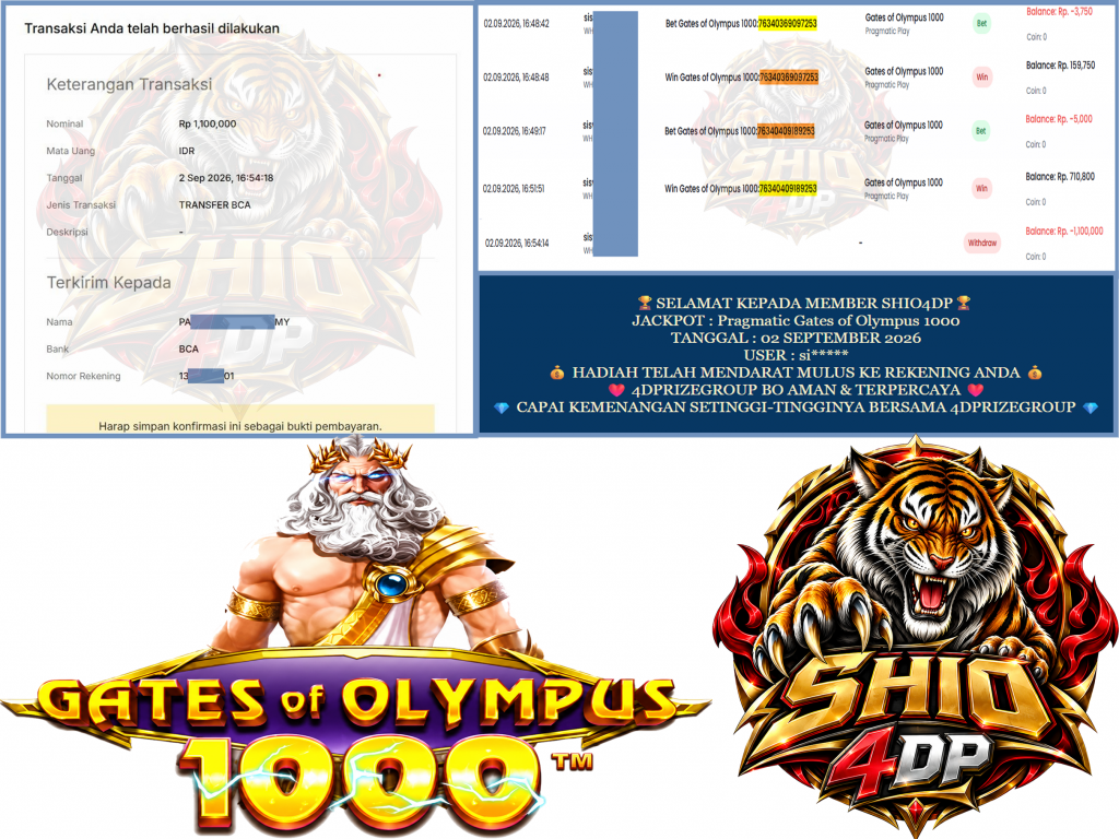 SHIO4DP JACKPOT PRAGMATIC “Gates of Olympus 1000” Rp.1.100.000,-LUNAS